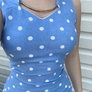 Bodycon sky blue polka dot dress